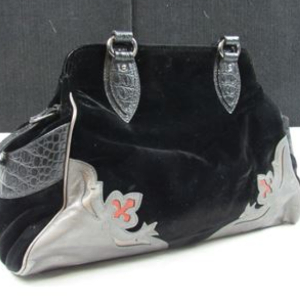 Couture Donald J Pliner Black Velvet and Leather Handbag 